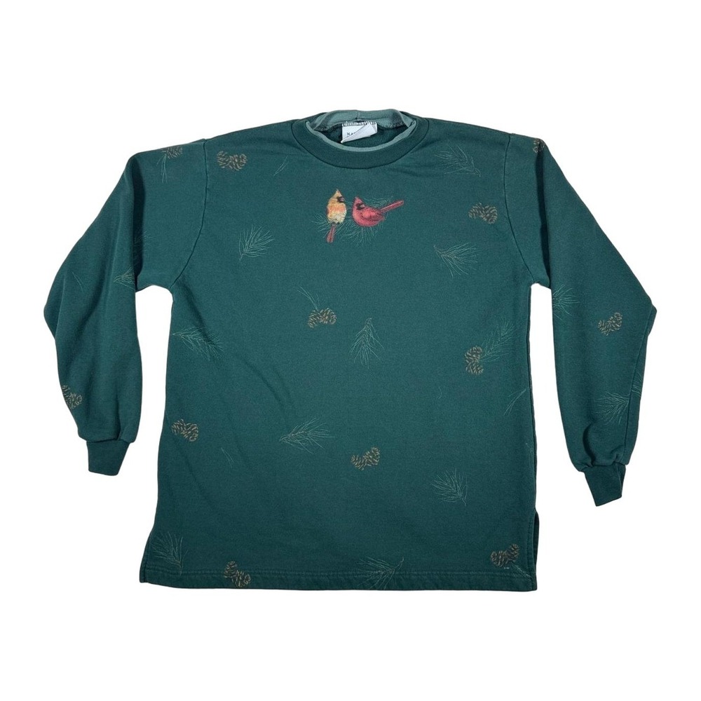 Vintage National Wildlife Federation Cardinal Pinecone Sweatshirt Green M Womens
